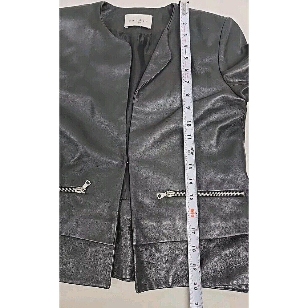 SANDRO PARIS Moto Jacket Lamb Leather‎ Black Women’s Size 1 /US Size 4 SMALL - Picture 10 of 12